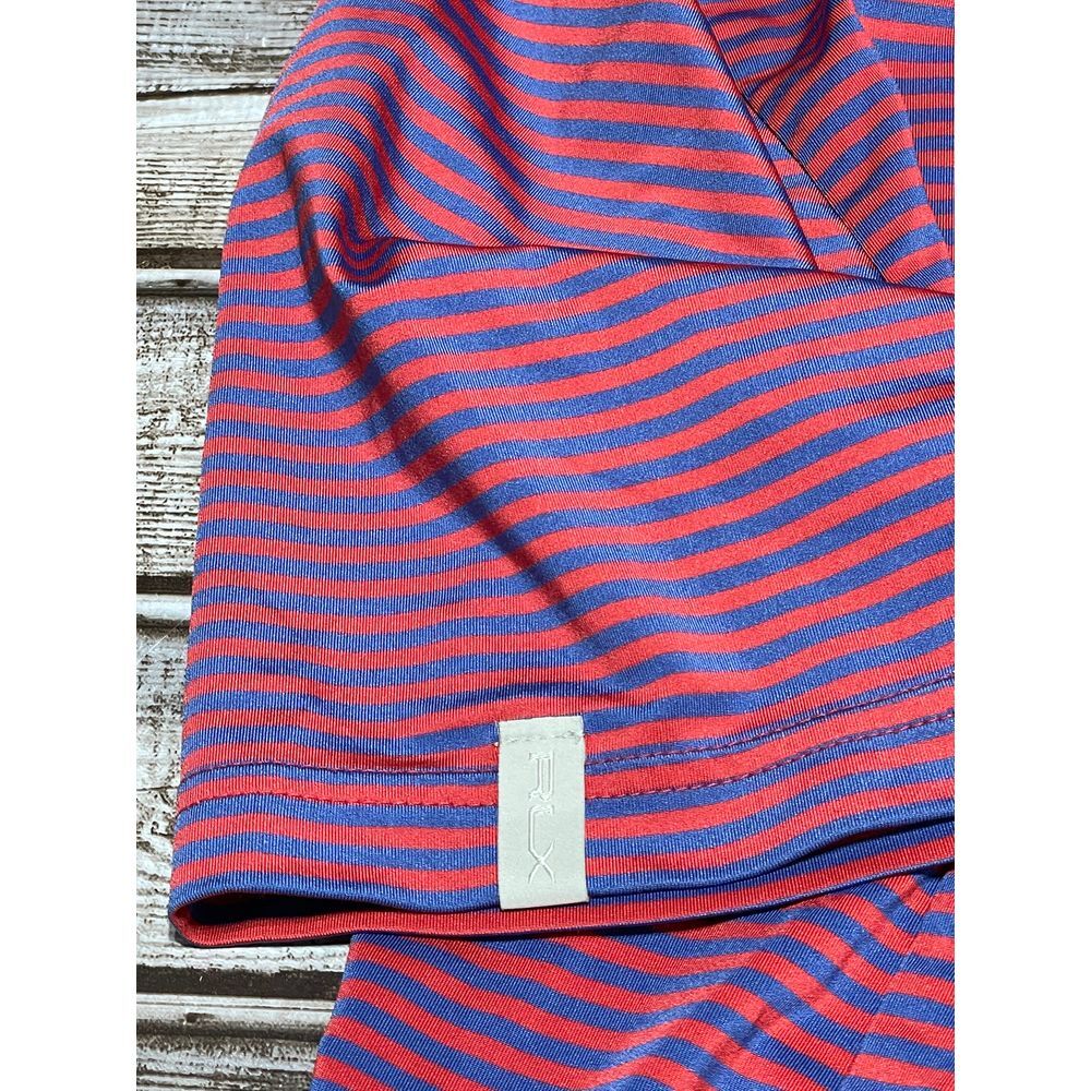 RLX Men's‎ Golf Polo Red Blue Stripes Logo Size M EUC - Picture 5 of 7